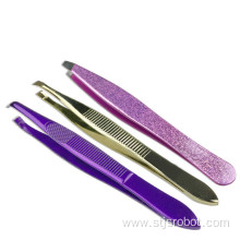 Stainless steel eyebrow tweezers Oblique mouth spray paint color eyebrow makeup tools